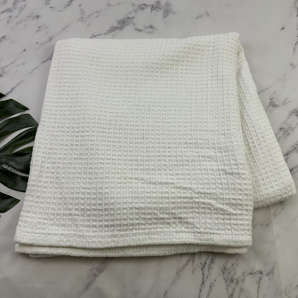 The Company Store Waffle Knit Woven Blanket White Organic Cotton 98x98 Queen